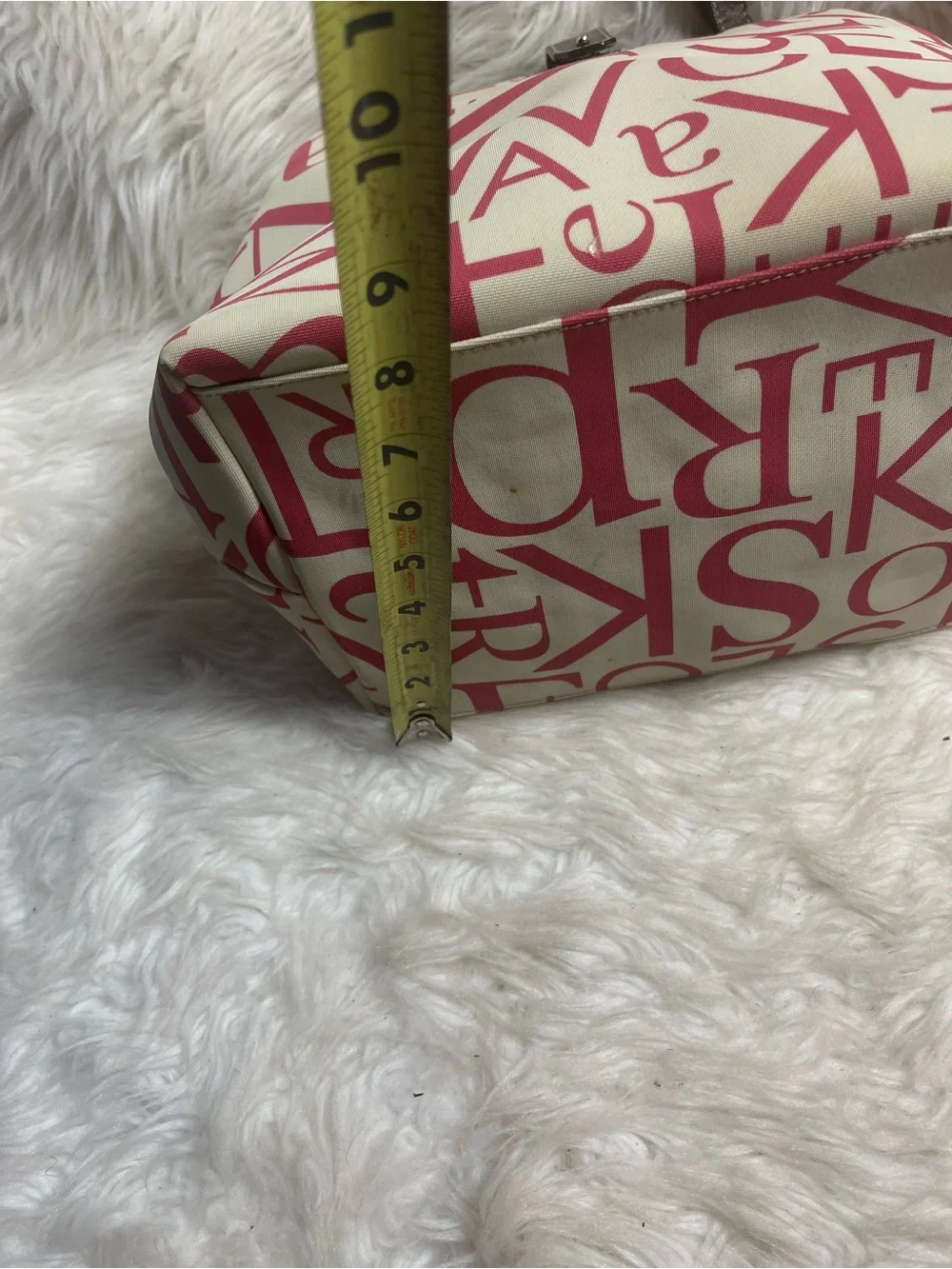 Kate Spade Beige & hot Pink Printed Canvas satchel with leather Brown Handles